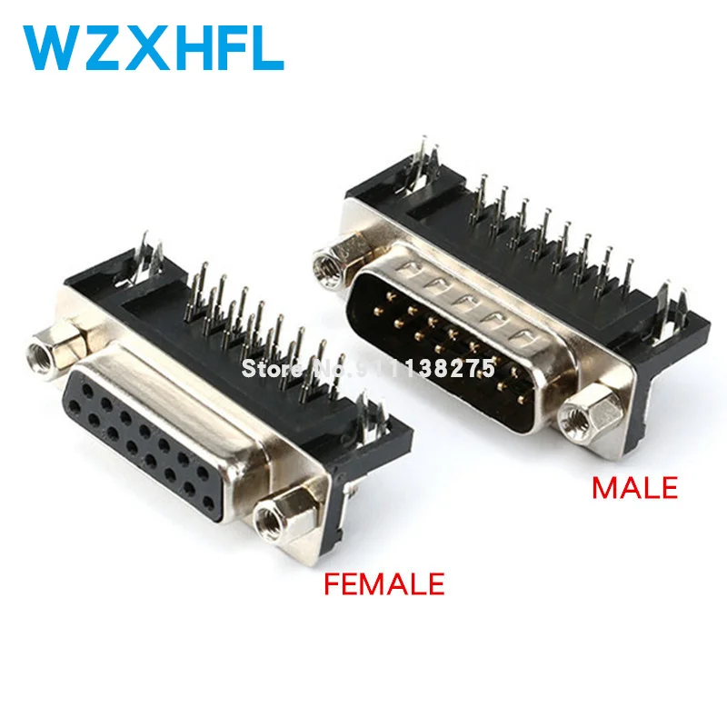 5Pcs Black Male/Female DB15 DR15 D-Sub Right Angle Double Row Pins PCB Mount VGA Port Connector Socket With Screw Nuts for jst connectors,aviation plug socket connector,usb connectors kit