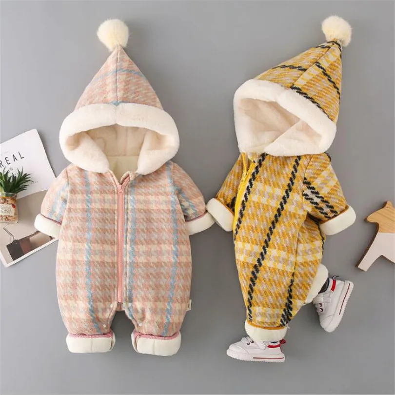 Зимняя одежда для новорожденных; флисовый плотный теплый детский зимний комбинезон с капюшоном; зимняя одежда для малышей; комбинезон для маленьких девочек и мальчиков; комбинезон для малышей