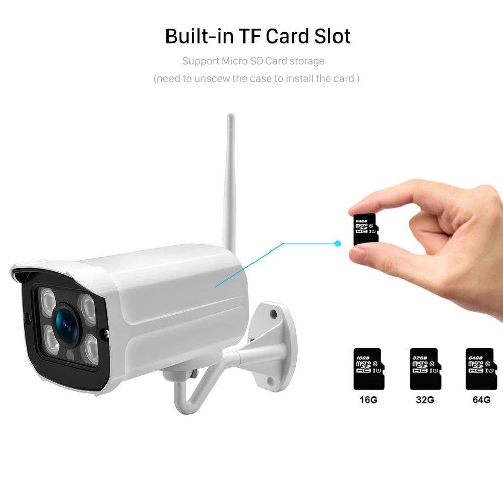 

Audio Wifi Camera 1080P ONVIF Wireless Alarm Push iCsee P2P 2MP CCTV Bullet Outdoor IP Camera With SD Card Slot Max 64GB