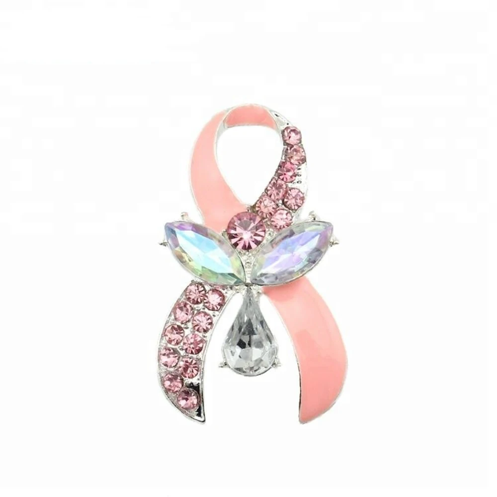 

Breast Cancer Awareness Pink Ribbon Crystal Angel Pin