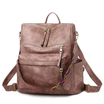 

Women Backpack 2020 Fashion Large Capacity Durable Simple PU Leather For Teenage Girls Solid Color Bag Ladies Female School Bag