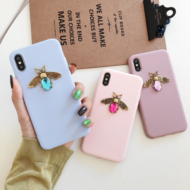 

Luxury brand 3D diamond metal bee cute TPU soft phone case for iphone X XR XS MAX 6S 7 8 plus for samsung S8 S9 S10 Note 9 cover