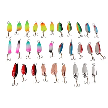 

10Pcs or 30Pcs Metal Fishing Lures with Treble Hooks Assorted Spoon Baits for Bass Salmon Trout Fishing Tackles Box