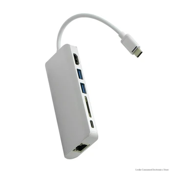 

Type C Hub 6In1 Usb-C 3.1 To 4K Hdmi Pd 2Usb3.0 Dp Lan Dongle For Mackbook Pro