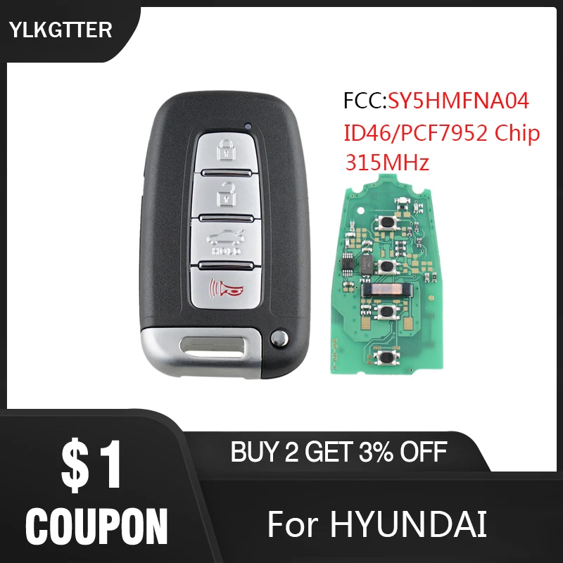 YLKGTTER 315 МГц 4-кнопочный умный дистанционный ключ для HYUNDAI Elantra Genesis Veloster Equus Tucson Sonata