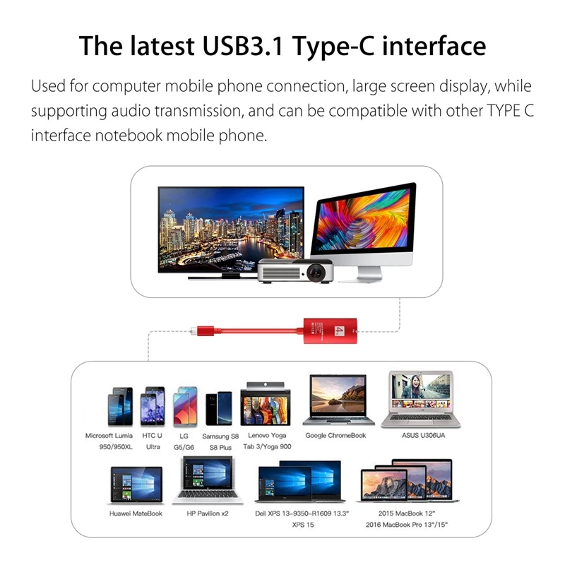 USB-C type-C к HDMI HDTV адаптер 4K x 2K UHD type C для samsung Galaxy S9 S8+ Note 8 20 см