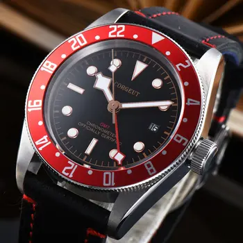 

Corgeut 41mm mechanical wristwatches GMT Red bezel Automatic Sapphire glass 316L SS Waterproof Calendar Luminous Mens Watch