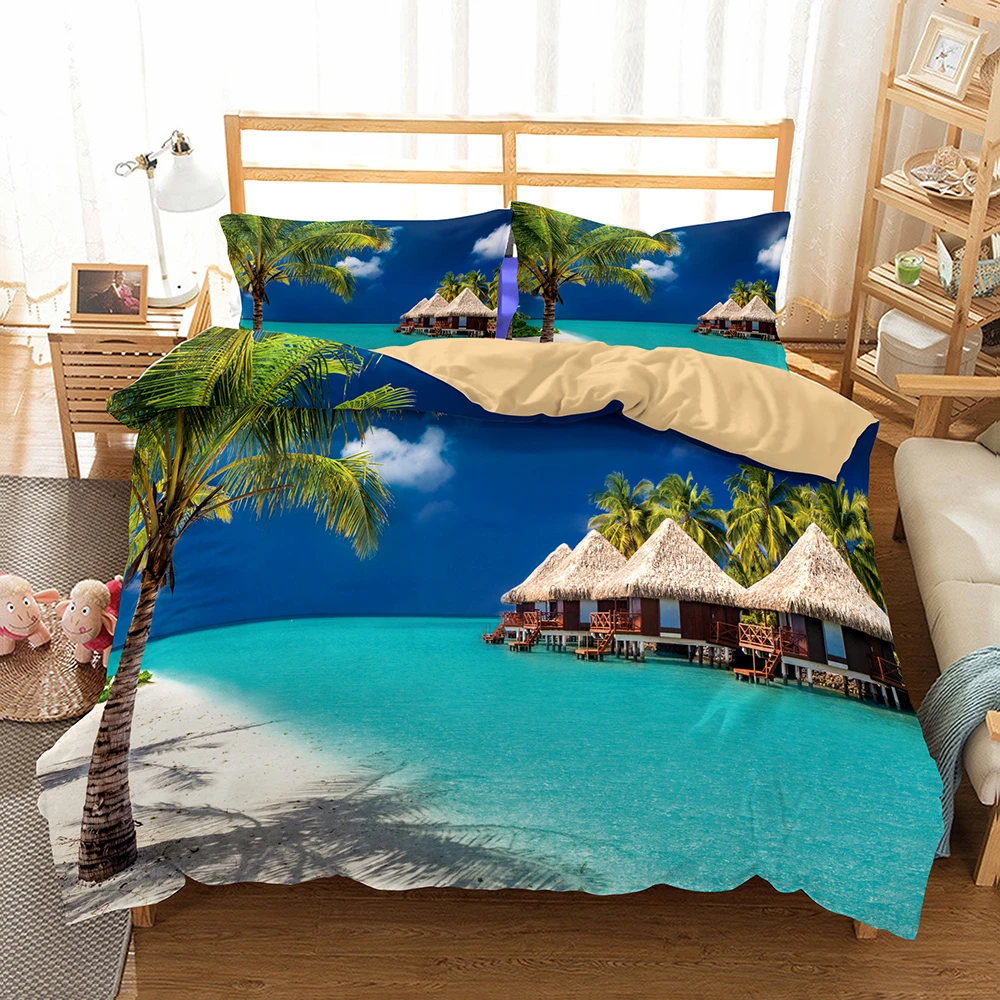 Seaside Holiday Bedding Set Bed Comforter Sets Home Hotel Bedspread Blue Sky White Cloud Single Double Skin Friendly Duvet Cover Bedding Sets Aliexpress