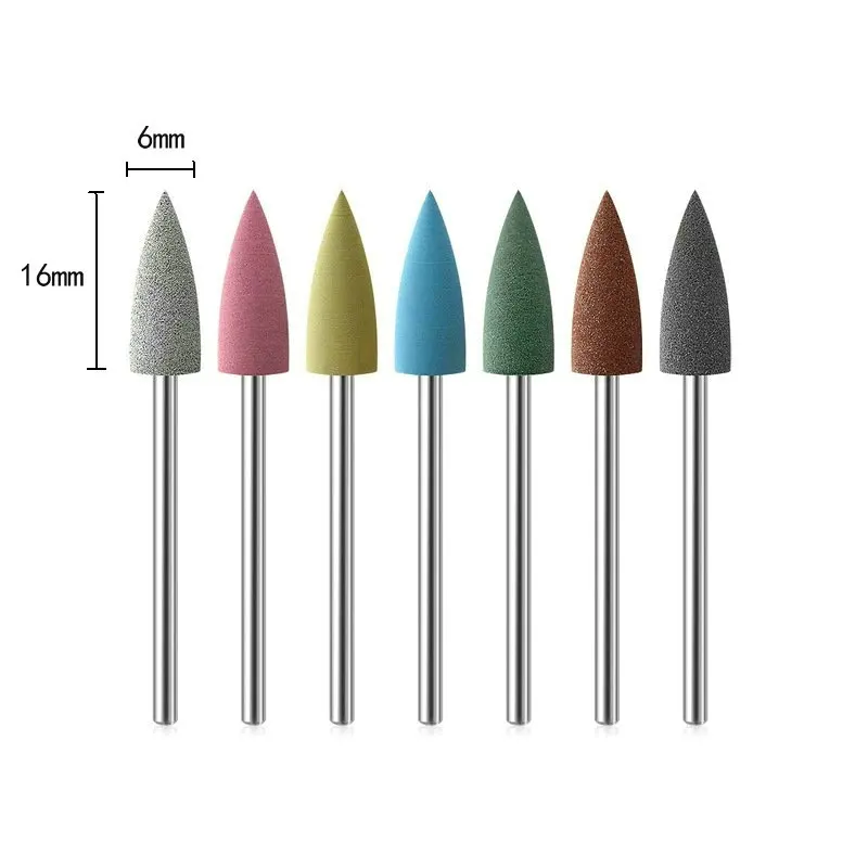 Cuspidal 4mm Head 7 Colors Rubber Silicon Carbide Nail Buffer Electric Manicure Machine Drill Accessories Rotary Tools | Красота и