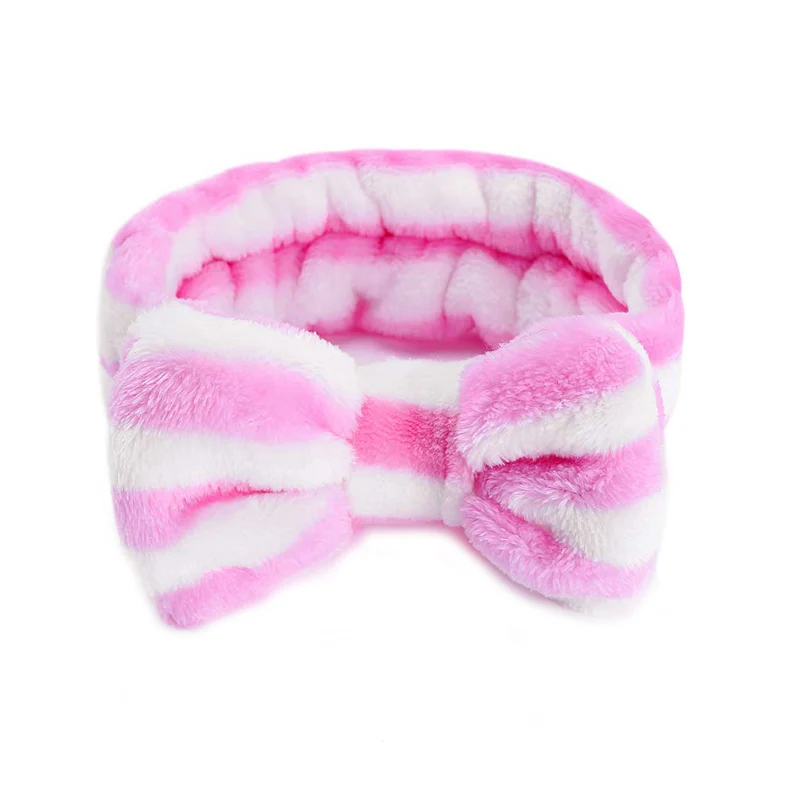Pink Lattice M MISM 1 шт., Коралловая Флисовая Повязка на голову, модные повязки для волос с буквенным принтом и бантом для мытья лица для женщин/девушек, повязки для волос, аксессуары для волос, повязка на голову - Цвет: Pink Lattice