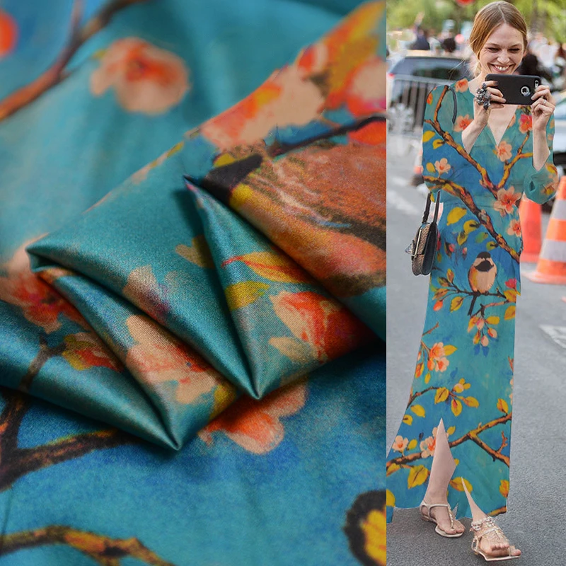 

Jiangnan misty rain high quality stretch silk satin silk dress fashion designer fabric fashion comfortable breathable noble