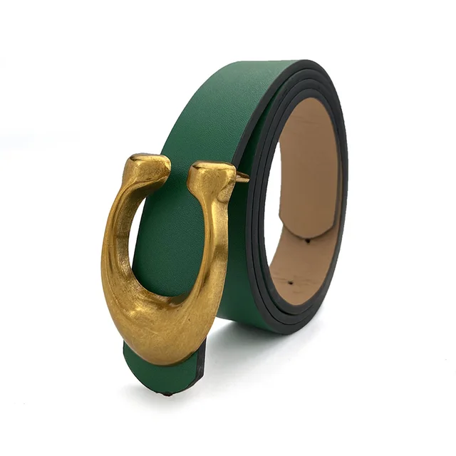 Fashion High Quality Women Leather Belts Retro Waist Strap Designer C Buckle Female Ladies Waistband All-match Jeans Belt green