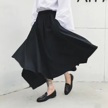 

Spring Harajuku Mens Baggy Ankle Length Flare Pants Wide Leg Irregular Pantskirt Loose Fit Elastic Waist Harem Pants Plus Size