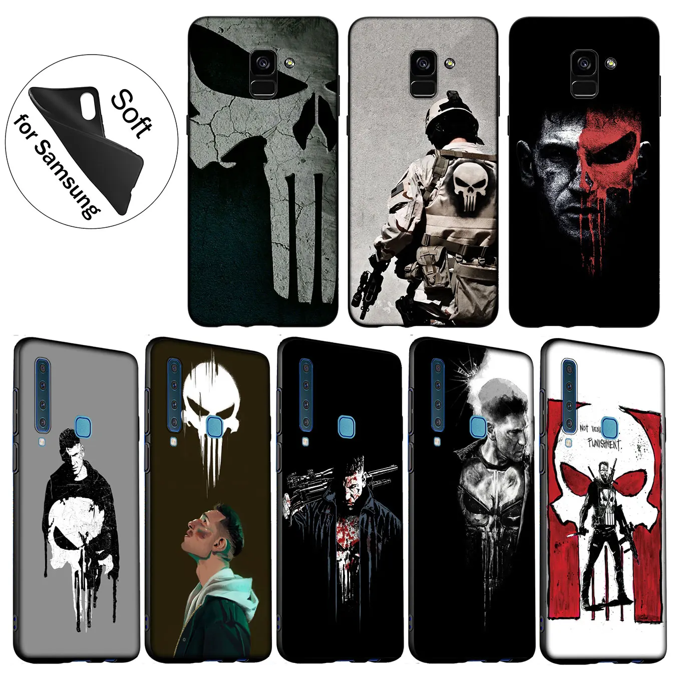 IYICAO The Punisher Frank Castle Bling Popular Soft Case for Samsung Galaxy J8 J7 Duo J6 J4 Plus A2 Core Prime 2018 Black Cover |