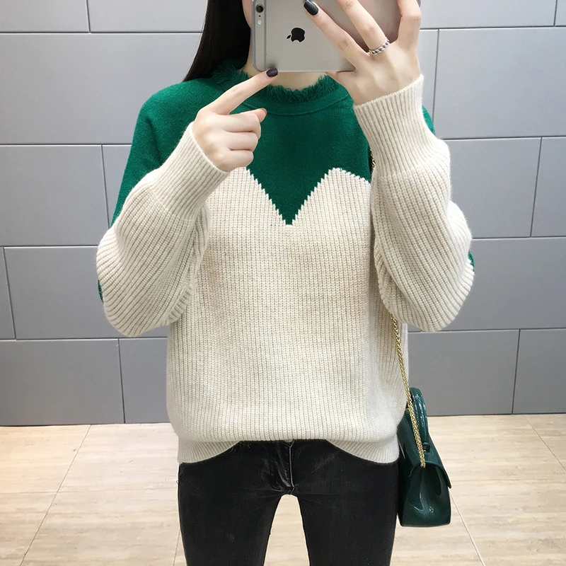 9077 film hot style color matching loose tassel collar sweater 56- row 13 2 shelves on the second floor - Цвет: see chart