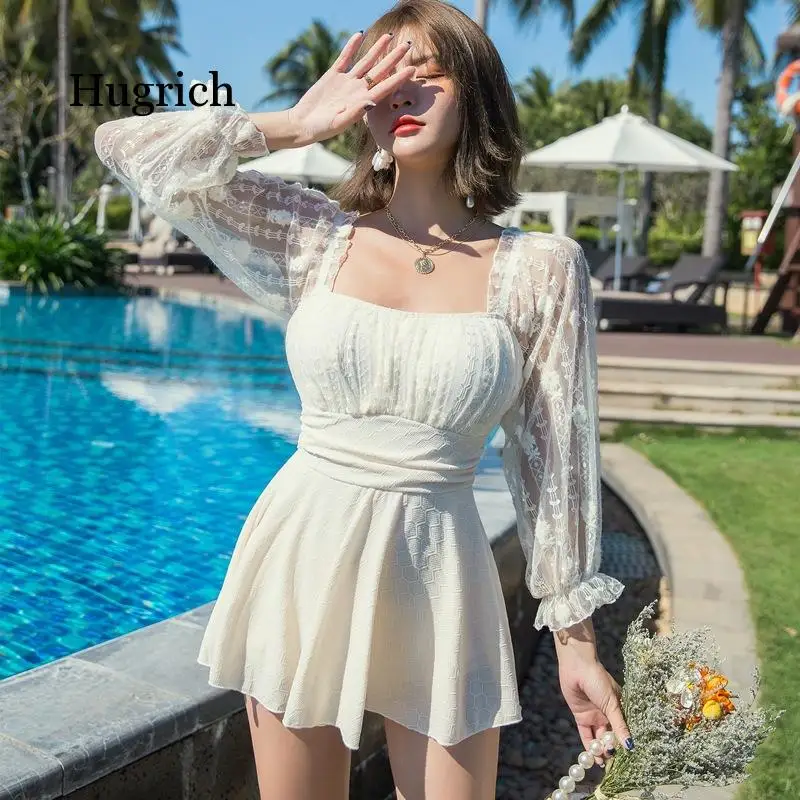 Women's Long Sleeve Summer Spring Sexy  Lace See Through Sleeve White Black 2021 New Style