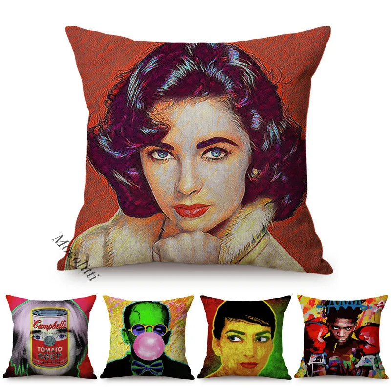 

Vintage POP Art Style Home Decoration Pillow Case Elegant Woman Portrait Cotton Linen Print Office Bar Sofa Square Cushion Cover