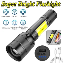 Lampe de poche tactique Led Super puissante, alliage d'aluminium, torche haute puissance, Rechargeable par USB, pour la chasse, 1200mAh 