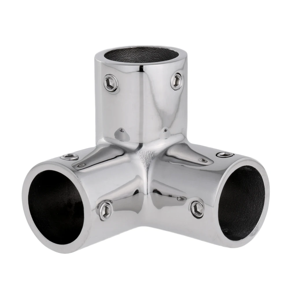 Mirror Polished 316 Stainless Steel Marine Boat Hand Rail Fitting 3 Way Corner Elbow Hardware for 1'' 25mm Tubing/Pipe