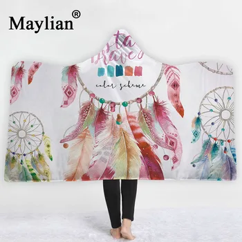 

Dreamcatcher Hooded Blanket Sherpa Fleece Throw Blanket Wearable plush Throw Blanket on Bed Sofa Thick warm B11