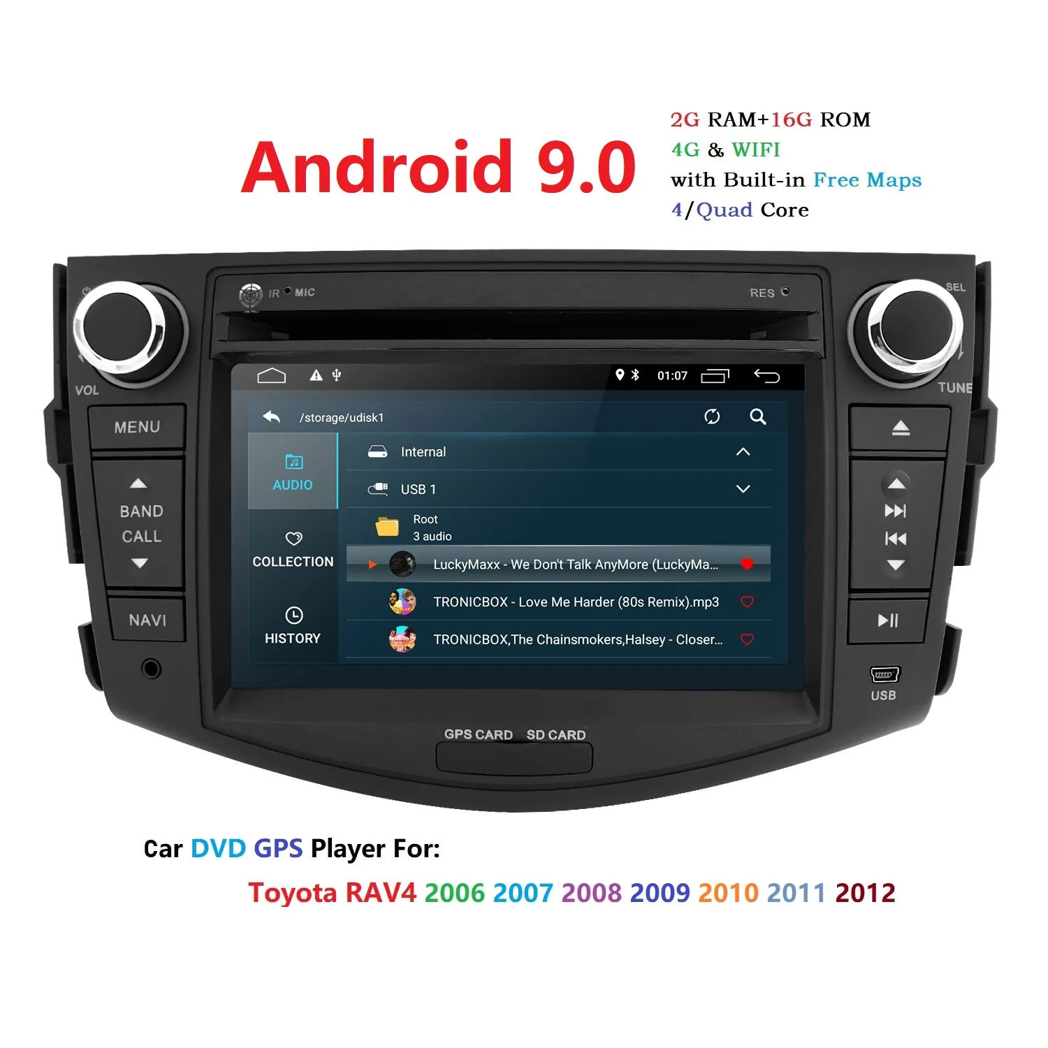 Perfect Android 9.0 7" 2Din Universal DVD Car Radio Touchscreen GPS Multimedia Player For TOYOTA RAV4 2006 2007 2008 2009 2010 2011 2012 0