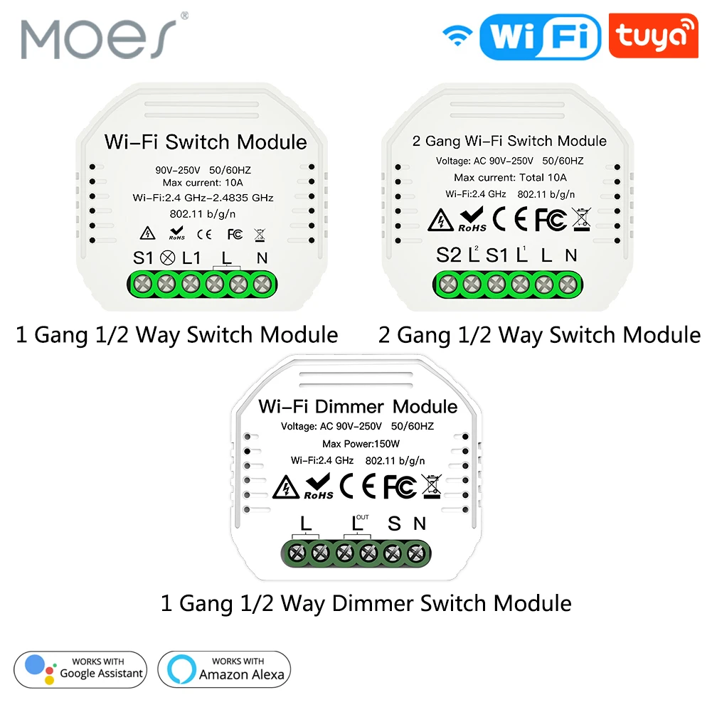 Diy Wifi Smart 1 2 Way 2 Gang Light Relay Module Dimmer Breaker Switch Wireless Remote Control Work With Alexa Google Home Home Automation Modules Aliexpress