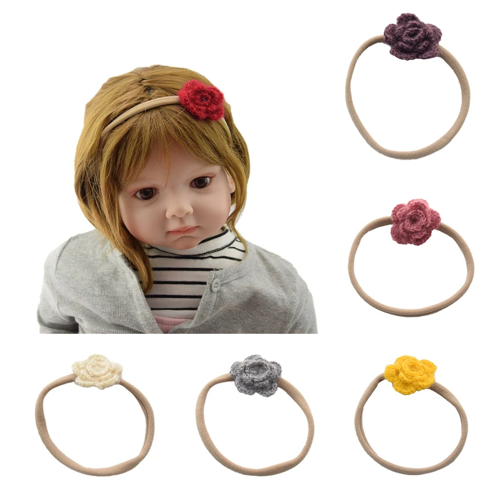 아기 모헤어 터번 크로 셰 뜨개질 꽃 스트레치 머리띠 소녀 사진 소품 귀여운kids&Baby Accessories