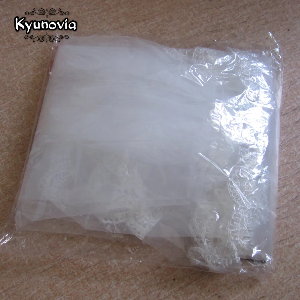 Kyunovia 2 слоя Фата красивые белые собор короткие свадебная фата с кружевным краем