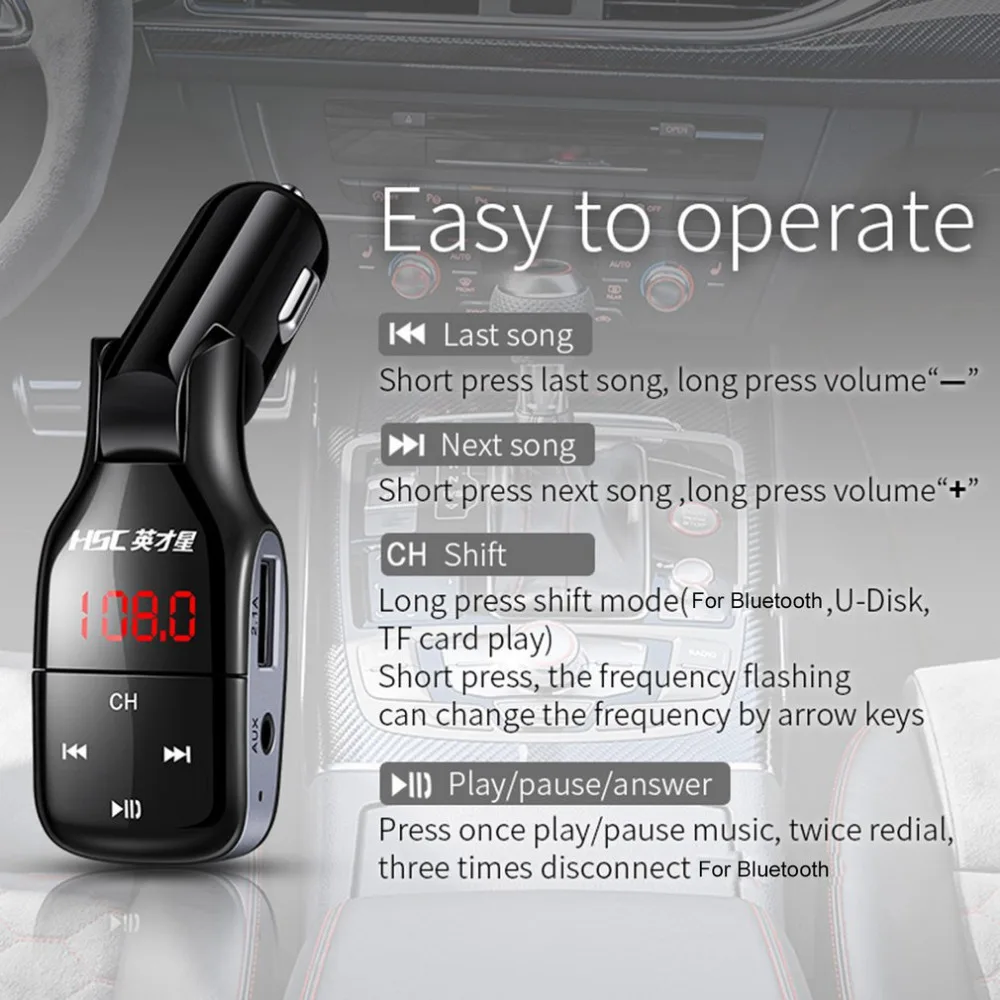 HSC YC37 Dual USB 3.1A Car Charger Bluetooth MP3 Player Fast Charge Support for TF Card U-Disk Smart Charge Strong Compatibility