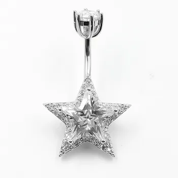 

925 sterling silver Belly piercing Ring star Cubic Zirconia Clear Belly Button Ring for women body jewelry