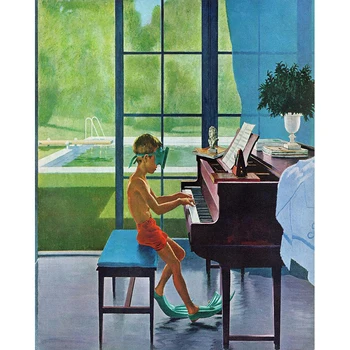 

DIY Painting By Numbers Poolside Piano Practice Kit Oil Picture By Numbers Wall Art Painting on Canvas Home Decoration Gift