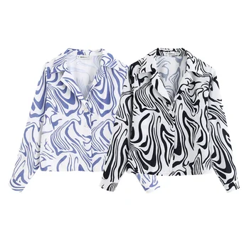 

New Autumn Women Vintage Animal Print Blouse Shirt Long Sleeve Pleated Shirts Loose Retro Basic Tops Blusas Mujer CC9567