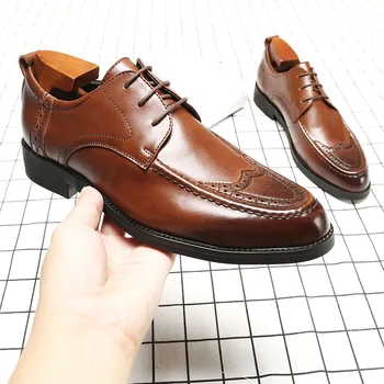 

2020 Genuine Leather Men Oxford Lace Up Casual Business Men Shoes Brand Men Wedding Dress Shoes