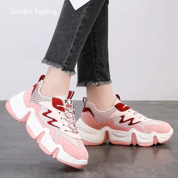 

Golden Sapling Pink Women's Running Shoes Retro Platform Sneakers Women Breathable Air Mesh Trainers Fitness GYM Sports Sneaker