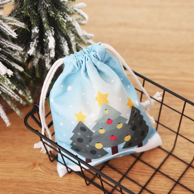 1 шт., милая Рождественская Подарочная Упаковка конфет, конфетный холщовый мешок Санта, сумки на шнурке, рождественские украшения, новогодние конфетные сумки - Цвет: A