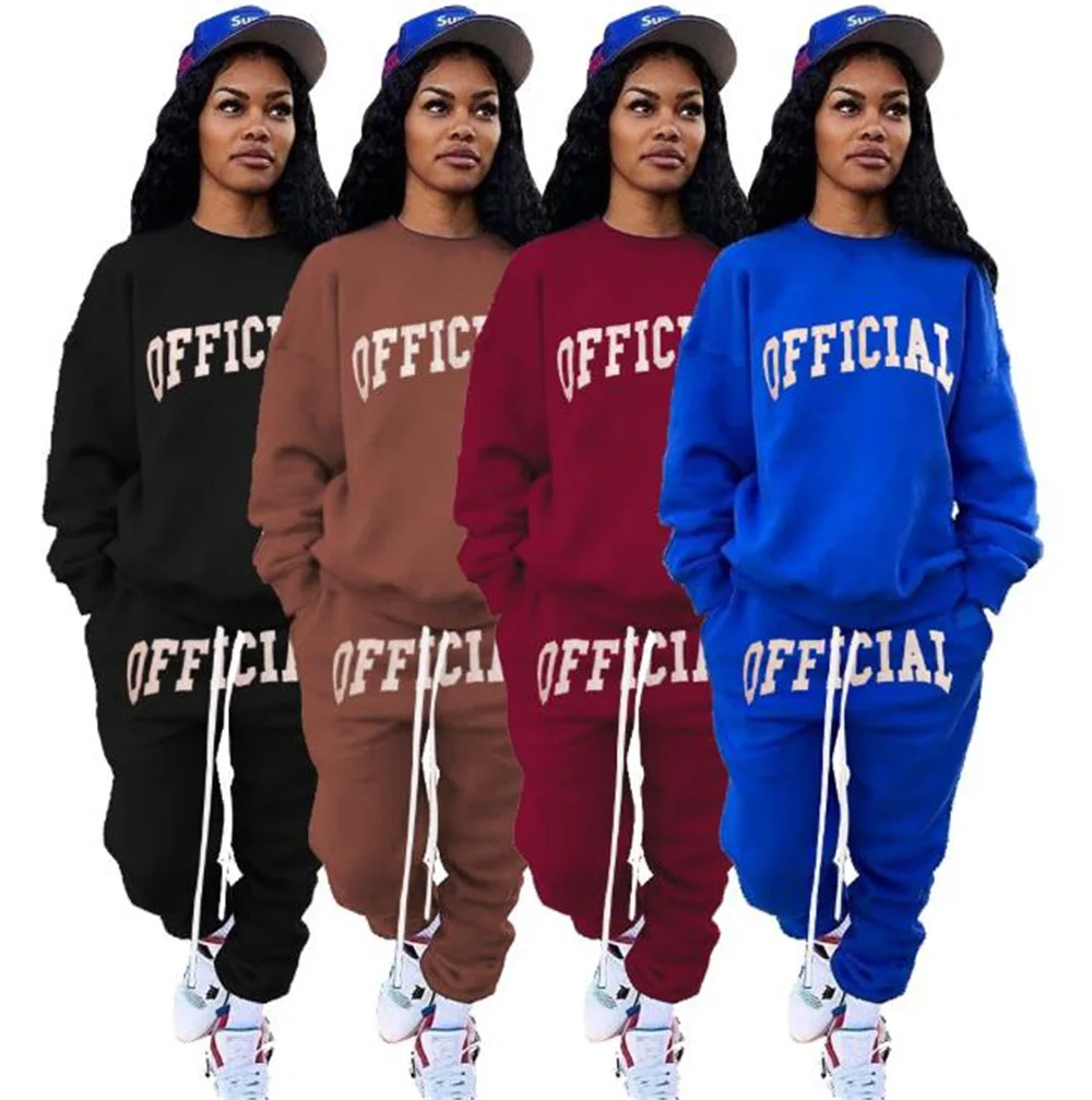 

Winter Womens Sportswear Suits Letters O Neck Long Sleeve Official Women Tracksuits Fashion Femme Clothing for 2021