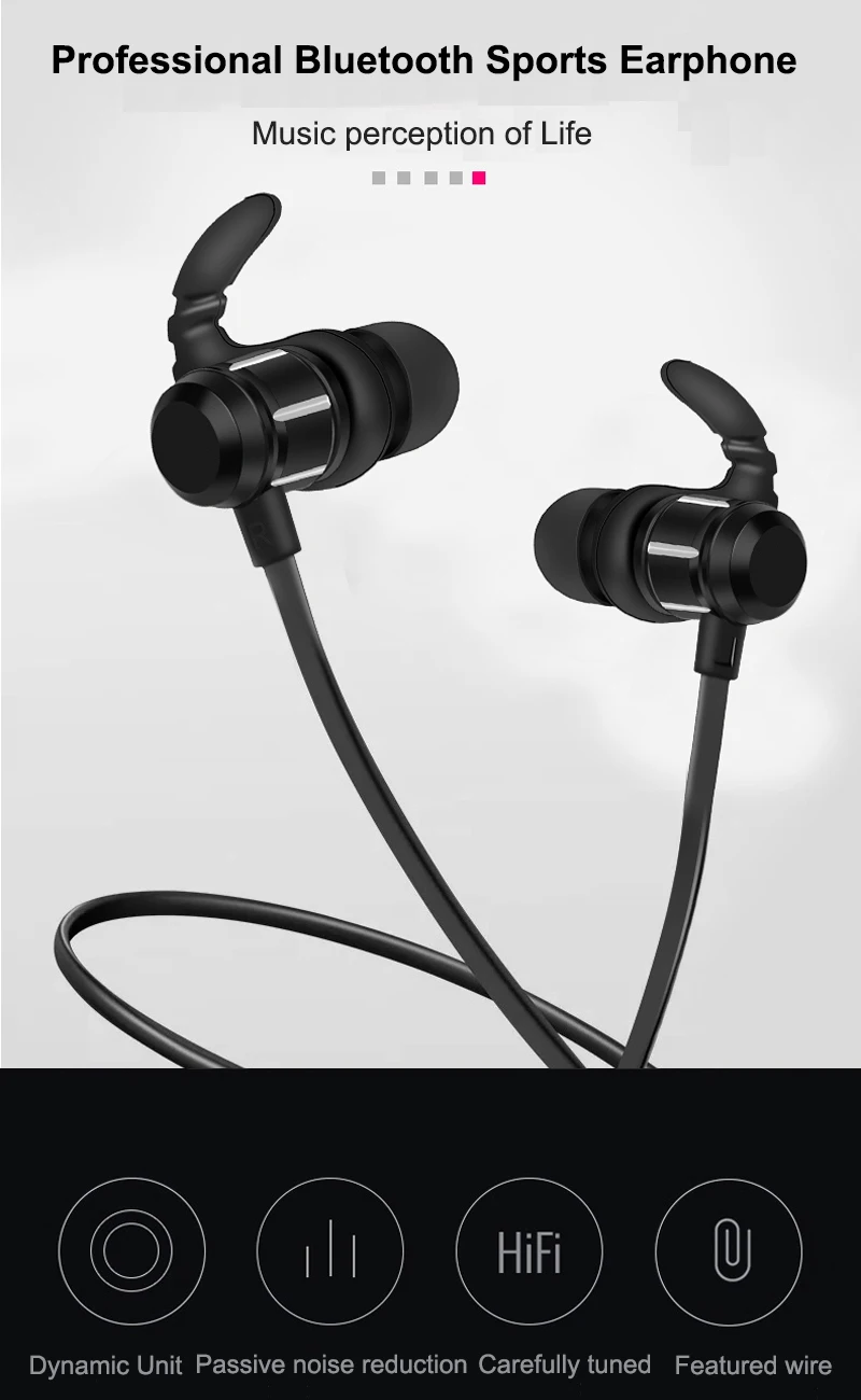 Magnetic Wireless Bluetooth Earphone Stereo Sports Sweatproof Earbuds Wireless in ear Headset with Mic for iPhone for Samsung