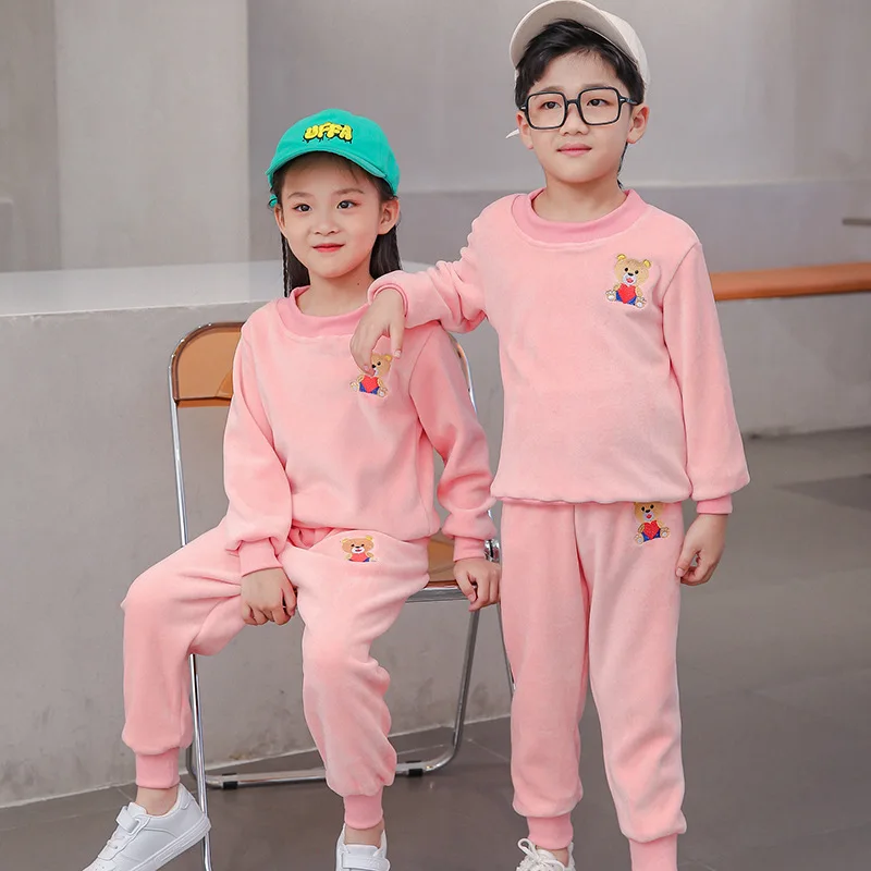 

Комплект одежды для маленьких мальчиков и девочек с бархатным медведем, Детская куртка, пальто, штаны, спортивные костюмы, спортивные костюмы, комплект детской одежды для малышей