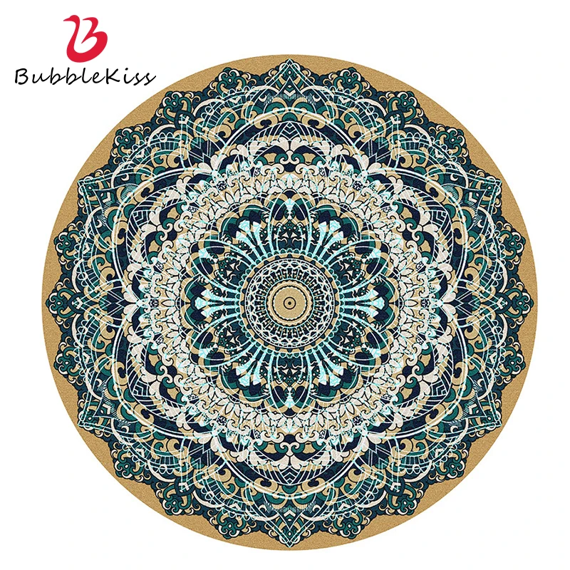 

Bubble Kiss Retro Ethnic Style Round Carpet Fashion Printed Pattern Decor Area Rug Home Bedroom Non Slip Floor Mat Soft Foot Pad