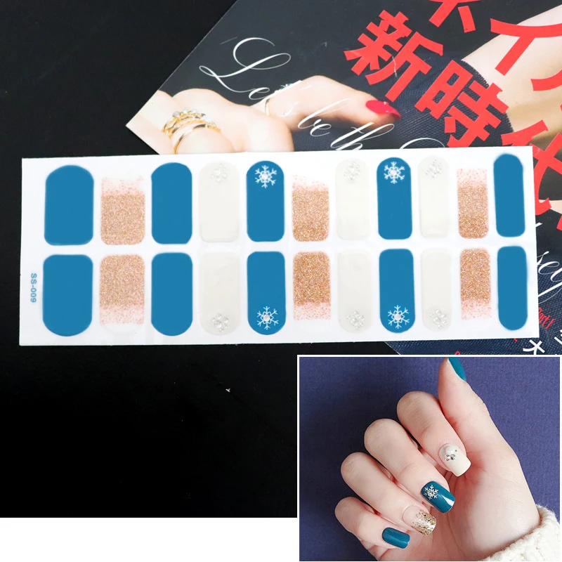 22 tips/sheet Новые французские наклейки для ногтей, наклейки для дизайна ногтей в полоску, водостойкий лак для ногтей, полное покрытие, маникюрные накладки, макияж - Цвет: SS-009