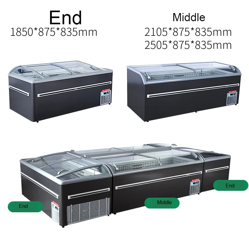 1.85m*2pcs 2.1m*2pcs 4pcs Freezers Beautiful Cheaper Meat freezer Supermarket Freezer Cabinet Island End freezer