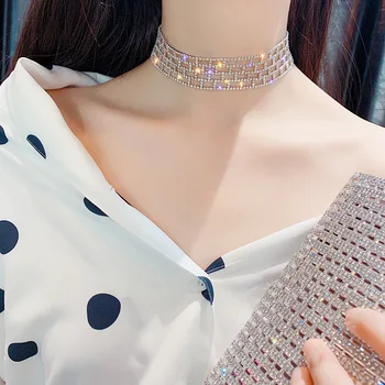 

noble clavicle chain neck strap with flash rhinestone choker necklace temperament trendy female wedding party