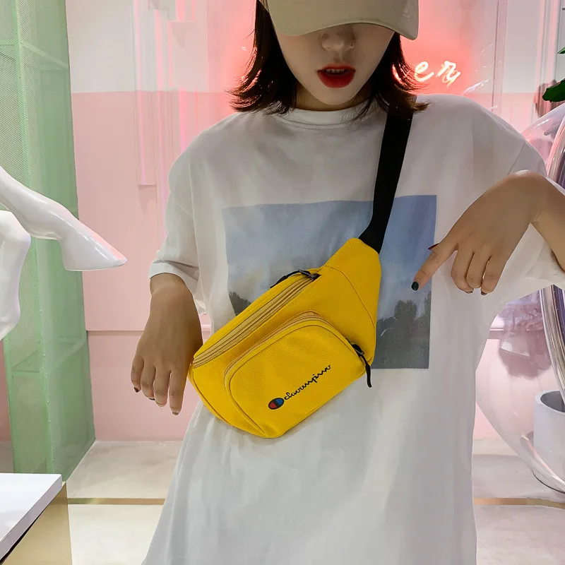 

Japanese-style Harajuku Retro Hong Kong Style GIRL'S Canvas Waist Pack Korean-style Ulzzang Solid Color Versatile Chest Pack