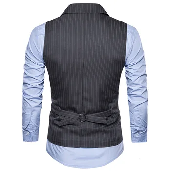 

2020 New Mens Classic Suit Vest Striped Double-Breasted Waistcoat White Gray Formal Business Sleeveless Jacket Hombre Outwear