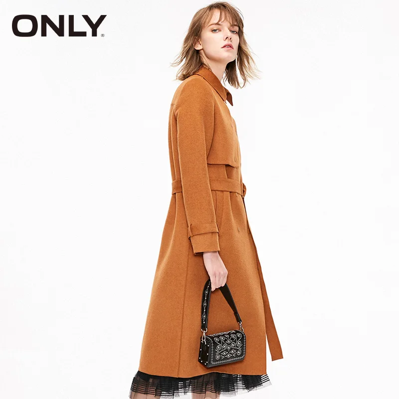 ONLY Slim Fit Cinched Waist Double-breasted Long Wool Trench Coat | 11836U505 Женская одежда
