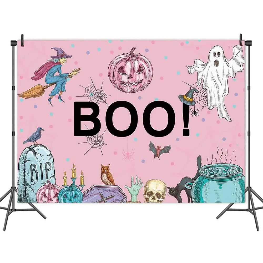 

Devil Pumpkin Halloween Party Baby Show Pink Backdrop Girl Birthday Table Decoration Photography Photo Background Vinyl Banner