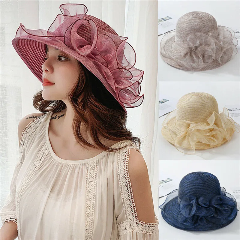 

Spring Classic Church Caps Summer Mesh Caps For Women Ladies Flower Rayon Big Wide Elegant Sun Hats Headwear