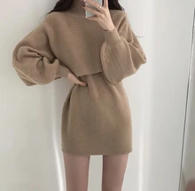 

2021 Fall Spring Autumn 2 Piece Suit Sleeveless Sweater Vest Women Dresses Female Girls Dress Suits Robe Femme Vestido Pullover