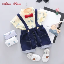 Детская одежда для маленьких мальчиков летняя модная новая детская хлопковая рубашка костюм на лямках джентльменский комплект одежды с галстуком-бабочкой для детей