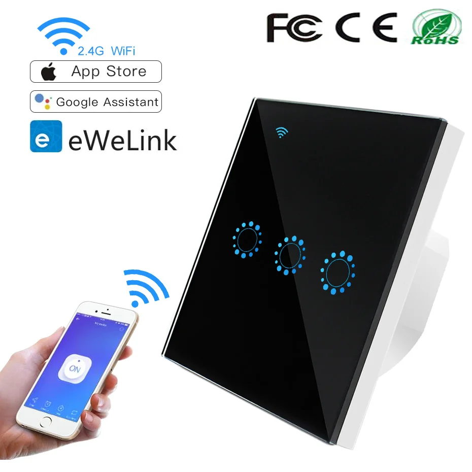 

Smart WiFi Touch Switch Wall Power Switch APP Remote Control Intellegent Switch Works With Amazon Alexa/Google Home 1/2/3 Gang